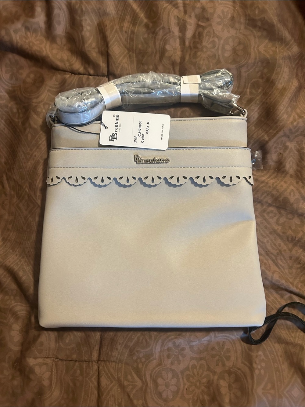 Brentano grey Crossbody Bag with Scallop Trim